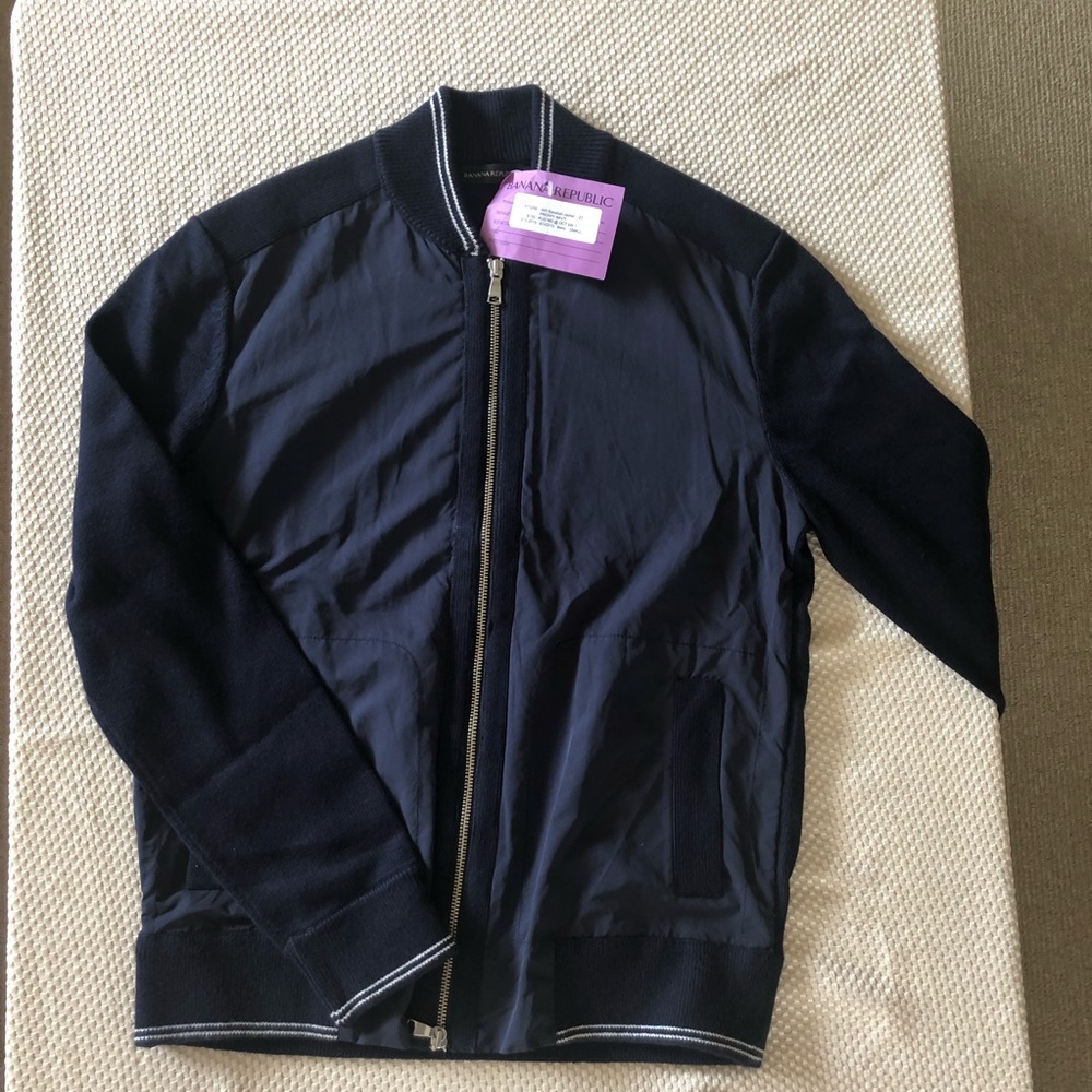 Banana Republic Blue and Grey Baseball Jacket Wo S